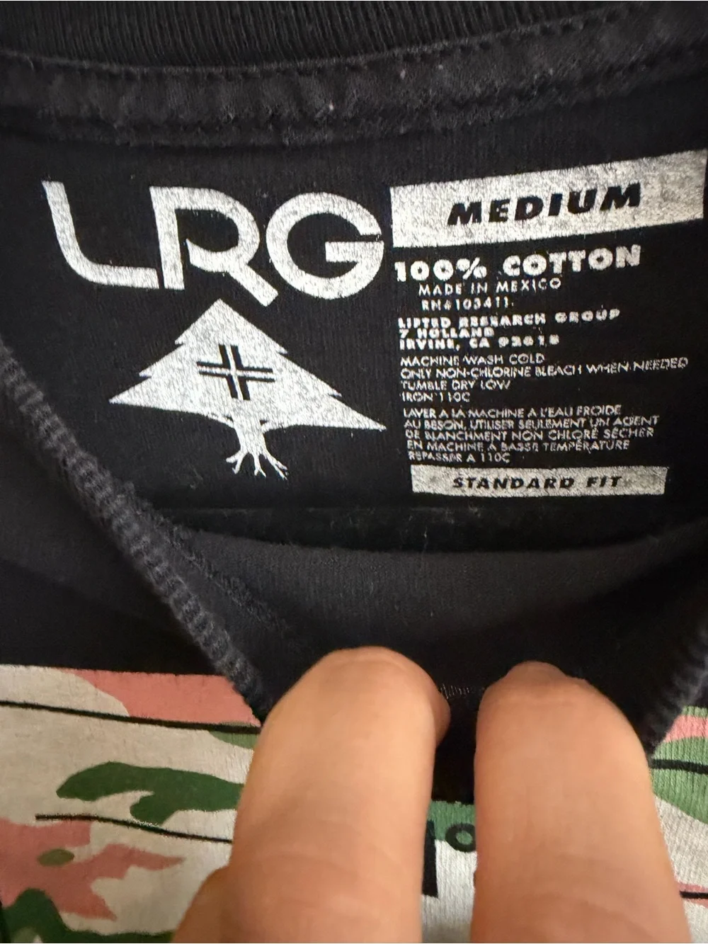 5 for $25! LRG Black Long-Sleeve Tee with Green & Pink Camo Logo